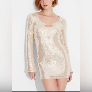 Women’s Wild Fable Cream Sequin Long Sleeve Mini Dress